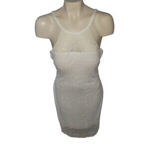 GUESS White Lace Halter Mini Dress Striped Floral‎ Pattern Sheer Back S Sexy
